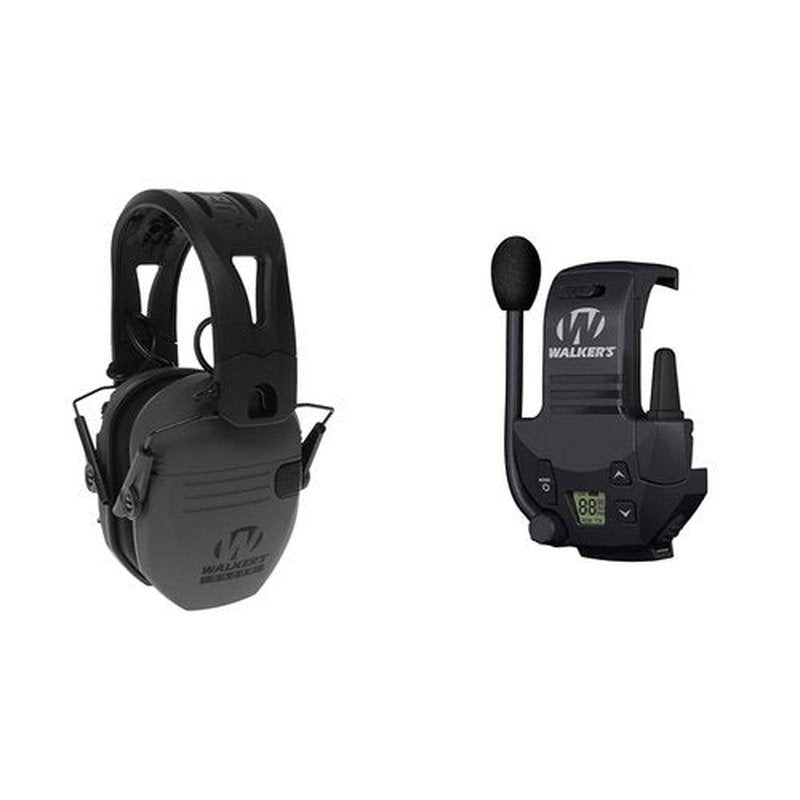 Walker's Razor Tacti-Grip Earmuffs with Walkie Talkie Attachment - 23NRR Muffs, 3 Mile Range Talkie