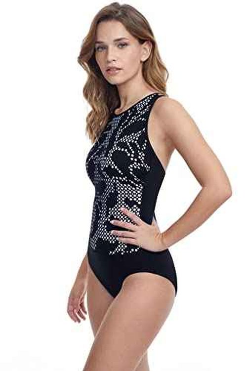 Profile by Gottex Women's Standard Mashrabiya High Neck One Piece, Black, 42