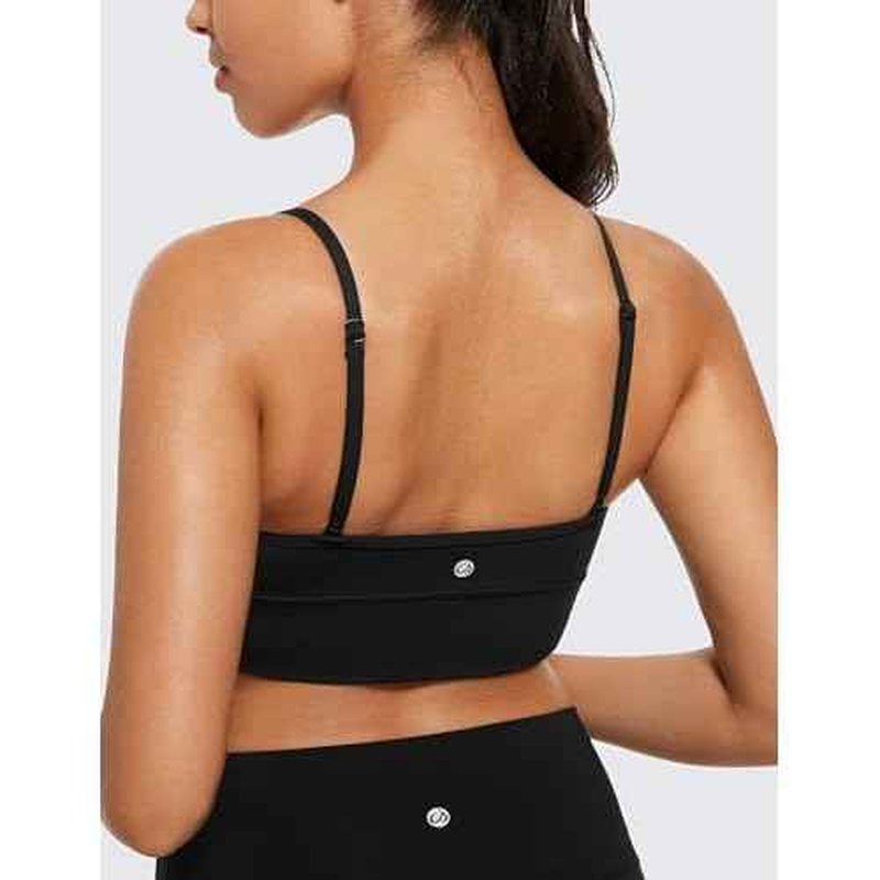 CRZ YOGA Butterluxe Womens V Neck Longline Sports Bra - Adjustable Padded Yoga Camisole Workout Crop Top
