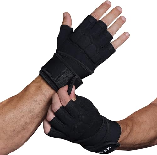 Workout Gloves for Men and Women Gym Weight Lifting Padded Gloves with Wrist Wrap Support, Full Palm Protection & Silicone Grip Gym Gloves,Cross Training, Fitness