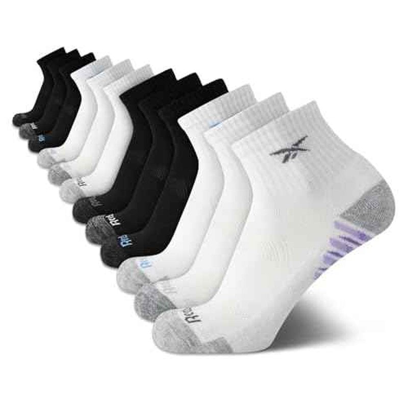 Reebok Women's Quarter Crew Socks - 12 Pack Performance Cushion Comfort Crew Socks - Athletic Socks for Women (4-10)