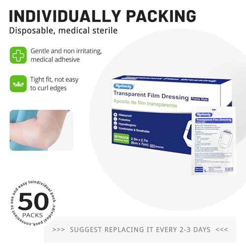 Transparent Film Dressing 2.3x2.7 inch 50 Packs Waterproof Clear Bandages for Swimming, Showering, Post Surgical, IV Shield, Tattoo Aftercare Bandages Shower Shield Wound Cover