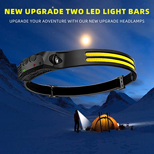 LED Headlamp Rechargeable - 230° COB Super Bright Head Lights for Forehead, Hard hat Light for Adults, USB C Headband Flashlight for Working, Hiking, Running, Camping Essentials Accessories Gear