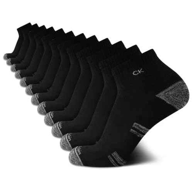 Calvin Klein Mens Quarter Socks - 12 Pack Breathable Soft Cushioned Quarter Cut Athletic Ankle Socks for Men