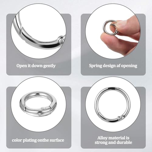 40 Pack 0.5 Inch Round Buckle Clips, Metal Spring O Rings Silver Carabiner Clips Keychain Snap Hook Zinc Alloy Keyring Buckle for Bag Purse Craft DIY