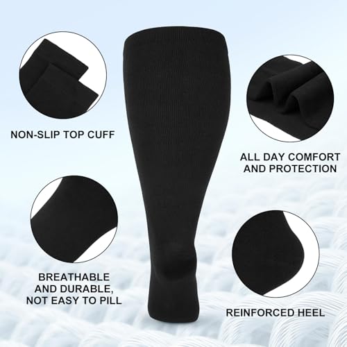 Plus Size Compression Socks for Women Men Wide Calf L/XL-5XL (15-20mmhg) Knee High Socks Support Compression Stockings for Nurses and Flying