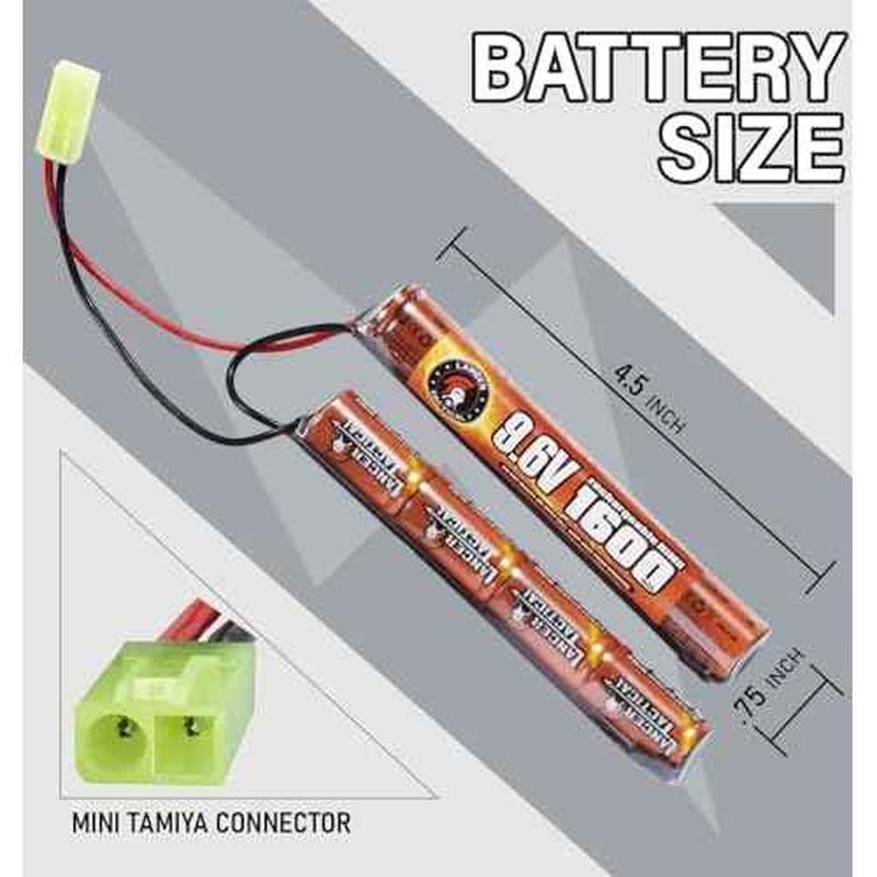 Lancer Tactical Airsoft RC Battery Charger and 9.6V NiMH 1600mAh Rechargeable Butterfly Battery Pack for Airsoft AEGs