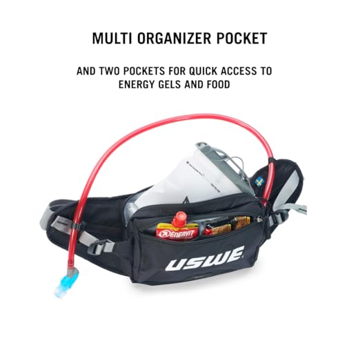 USWE Zulo Hydration Hip Pack - with Organizer and Side Pockets, Bounce Free Hip Belt (2L, Black)