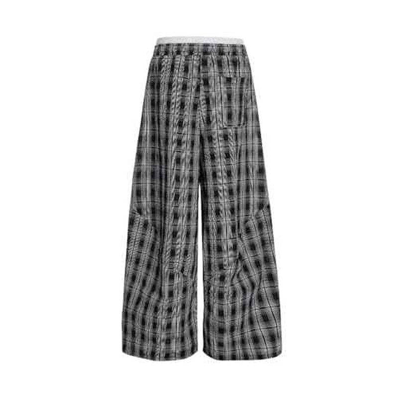 Aelfric Eden Plaid Baggy Sweatpants Women Double Waist Streetwear Y2K Unisex Casual Wide Leg Elastic Waist Trousers Pants