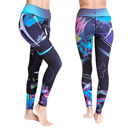 Platinum Sun UPF 50+ Swim watter Leggings for Women Wetsuit Gym Pants with Pattern (Mystica - L) Purple