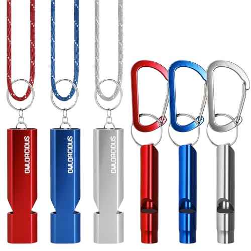 Emergency Whistle Set ? 6 Aluminum Whistles, 3 Paracord Lanyards, 3 Carabiners for Camping, Hiking, Fishing, Hunting & Survival. Loud Safety Rescue Signaling for Marine Boat Lifeguard