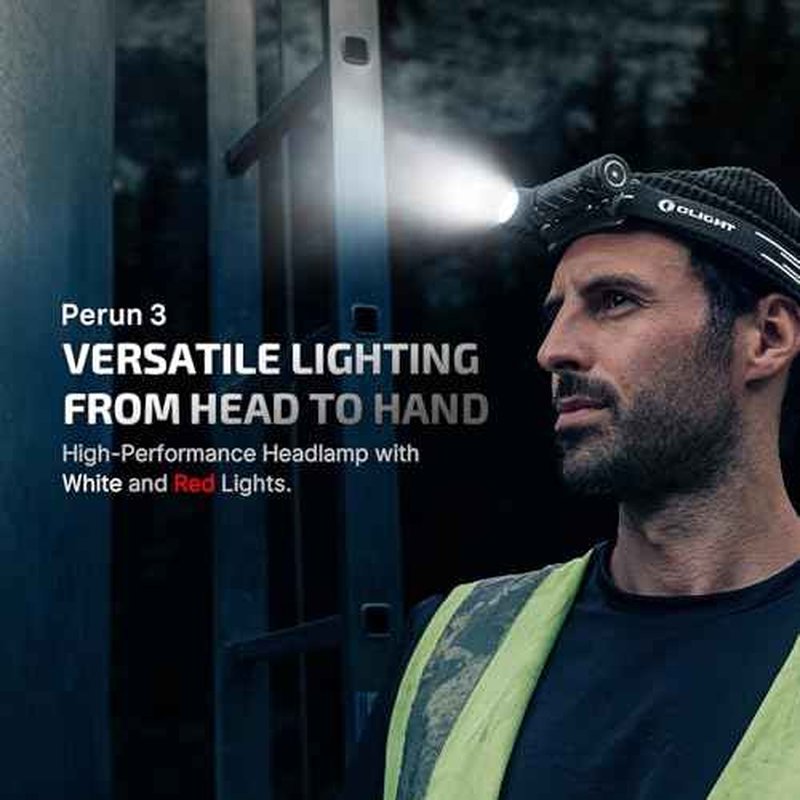 OLIGHT Perun 3 Rechargeable Headlamp Flashlight, 3000 Lumens LED Headlight with Red Light, Waterproof Head Lamp with Headband for Outdoor Camping, Hiking, Working(Black)
