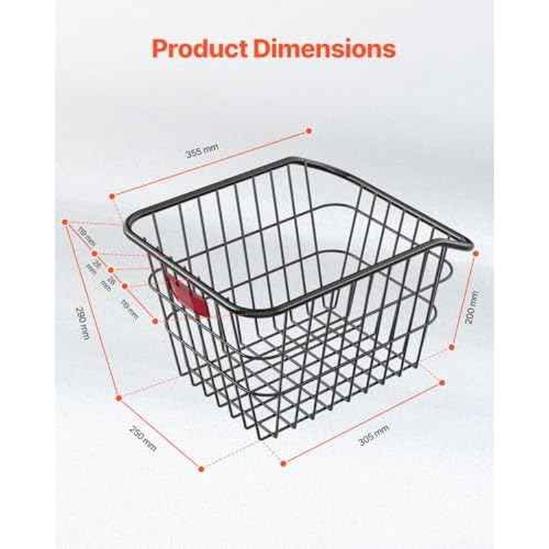 VEVOR Rear Bike Basket, Metal Wire Bicycle Basket with Reflective Tail Light & Waterproof Cover, Durable Bike Back Basket, Fits to Most Rear Bike Racks