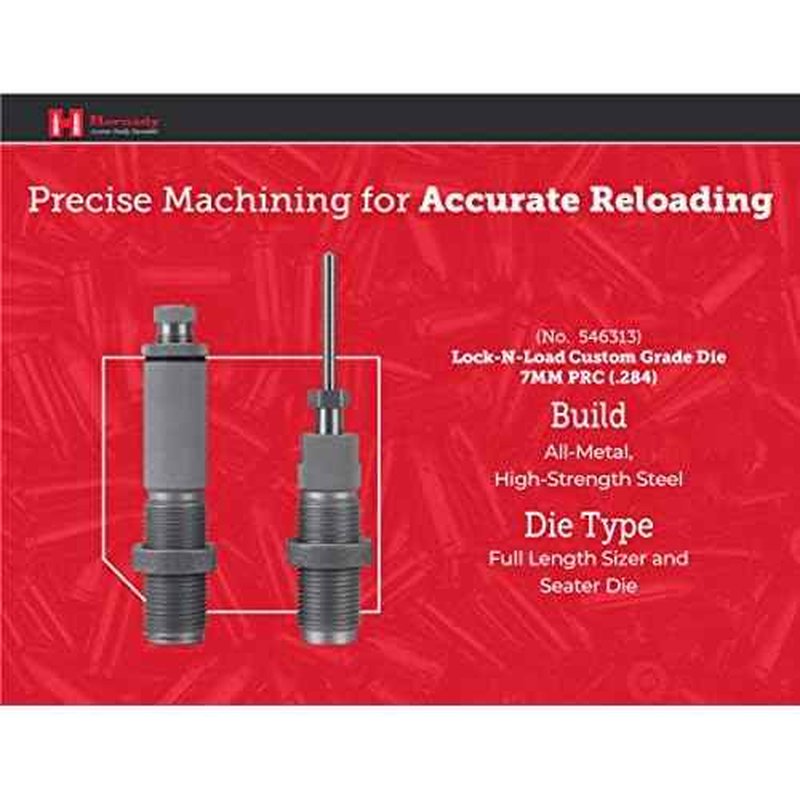 Hornady Custom Grade New Dimension 2-Die Set, 7MM PRC (.284) (546313)- Caliber Specific Reloading Equipment for Handloaders with Full Length Sizer Die, Seating Die, Sure-Loc Rings, & Storage Box