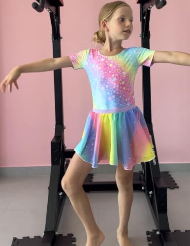 Zaclotre Girls Ballet Leotard with Skirt Toddler Dance Outfit Rainbow Star 6-7Y
