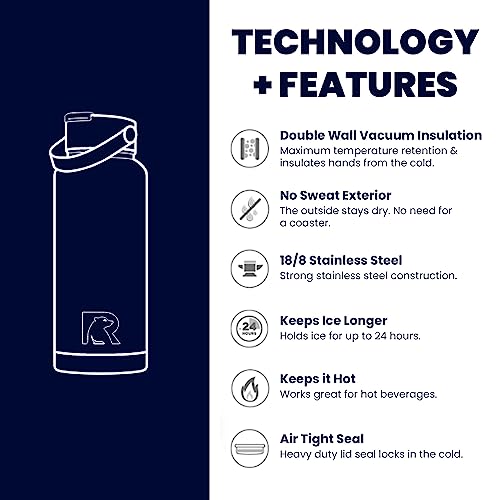 RTIC 32 oz Vacuum Insulated Bottle, Metal Stainless Steel Double Wall Insulation, BPA Free Reusable, Leak-Proof Thermos Flask for Water, Hot and Cold Drinks, Travel, Sports, Camping, Flamingo