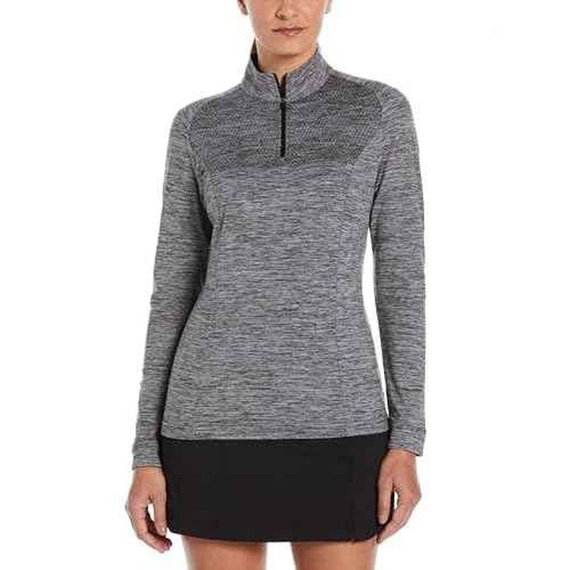Perry Ellis Women's 1/4 Zip Long Sleeve Heather Golf Pullover, Sun Protection, Water-Repellent, Enhanced Stretch, Breathable