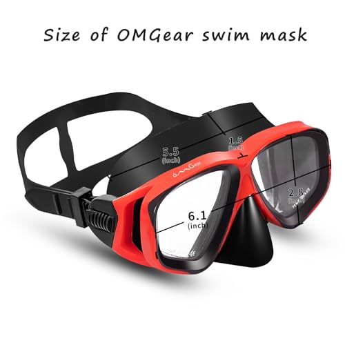 Children Dive Mask Two-Lens Swim Goggles with Nose UV Protection Recreation Tempered Glass Free Diving Goggles Snorkeling Mask (Red008)