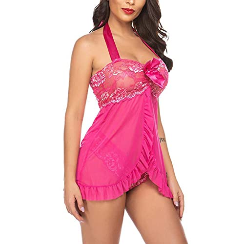 Generic sexy lingerie for women naughty sexLace Lingerie for Women Front Closure for Sex Babyboll for Sex Naughty See Through Teddy Pajamas Cute Honeymoon Nightwear, 3X-Large, 4#hot Pink