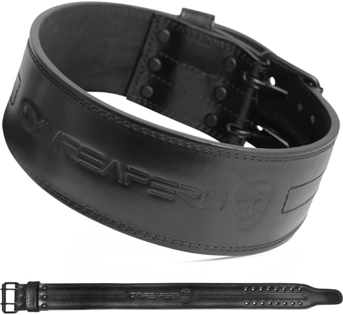 Weightlifting Belt - 6MM Genuine Leather Double Prong | Heavy Duty 4-Inch Wide for Strong Back Support in Deadlifts & Squats