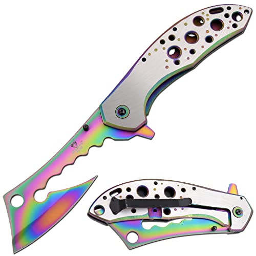 Snake Eye Tactical 12" Jumbo Huge Heavy Duty Ultra Smooth One Hand Opening Folding Pocket Knife Limited Edition Collectors Knife - Ideal for Recreational Work Hiking Camping (Rainbow)