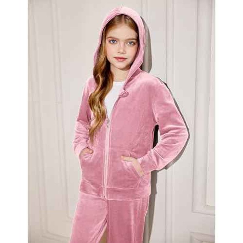 Arshiner 2 Piece Outfits for Girls Velour Tracksuit Hoodie and Jogger Set Sweatsuit Athletic Clothes Sets