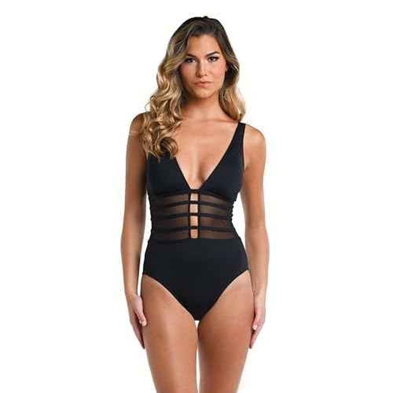La Blanca Womens Island Goddess Mesh Over The Shoulder One Piece Swimsuit