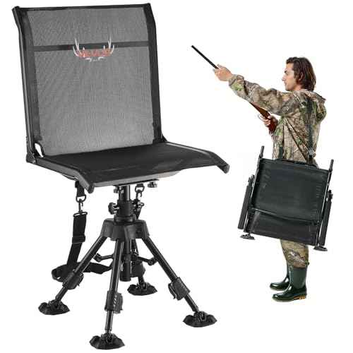 VEVOR Hunting Chair, 360¡Æ Silent Swivel, Foldable Portable Blind Chair, Heavy-Duty Steel Frame Ground Stool Seat with Anti-Sink Swivel Feet, Height Adjustable, 350 Lbs Capacity for Fishing Camping