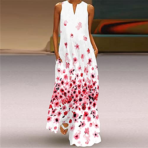 Prime of Day Deals Today 2024 My Orders Summer Dresses for Women 2024 Vacation Trendy Dresses Floral Printed V-Neck Long Dresses Loose Fit Casual Dresses Watermelon Red,M