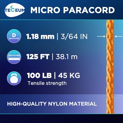 TECEUM Micro Paracord – Navy Blue – 1.18 mm x 125 ft – Micro Utility Cord – Thin Braided Paracord Rope Nylon Polyester – Wind Chime Replacement – Survival Strong String 038c