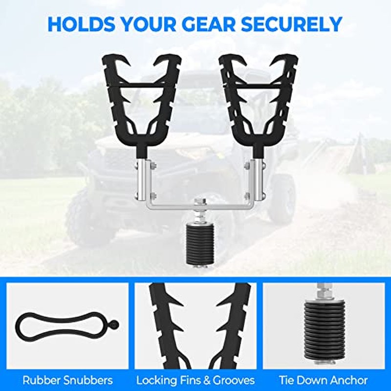 KEMIMOTO UTV Tool Rack, Hunting Tool Holder Rack Tool Mount Compatible with Polaris Ranger & General, Bow Holder Grips with Rubber Snubbers