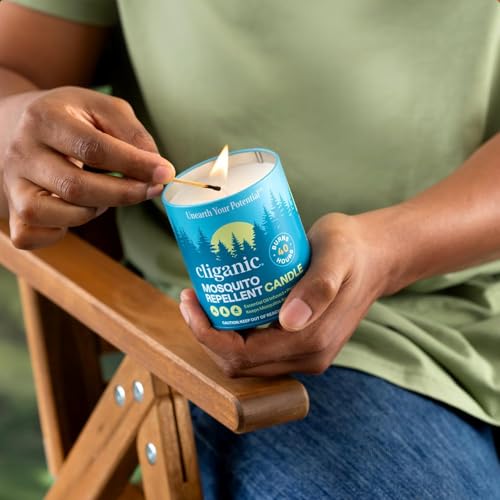 Cliganic Natural Mosquito Repellent Candle (Large 16oz) | Citronella, DEET Free, Essential Oil Infused for Outdoor, Camping | Burns 55 Hours