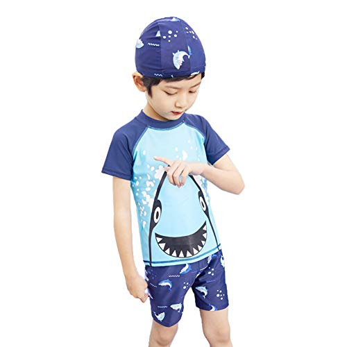 HZYBABY Little Boys Two Piece Rash Guard Swimsuits Kids Cartoon Short Sleeve Swimwear Sets, Nave, 4T / 5T