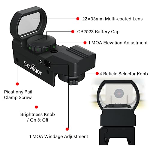 Reflex Sight, Red Dot Sight for 22LR with 4 Reticles, 1X22X33, Red/Green (Black)