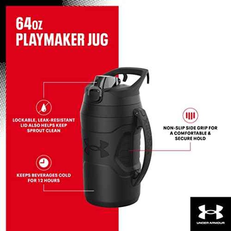 Under Armour Half Gallon Water Bottle Insulated, 64oz Insulated Water Bottle with Handle, Sports Water Jug, Fence Hook, Leak Resistant, for Baseball, Football & More