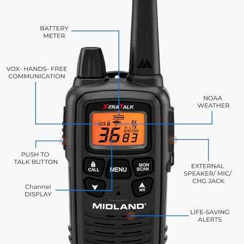 Midland LXT600BB FRS Business Walkie Talkies - Long Range 36-Channel Two-Way Radios with Headsets and Charging Base, NOAA Weather Alerts(2-Pack, Black)