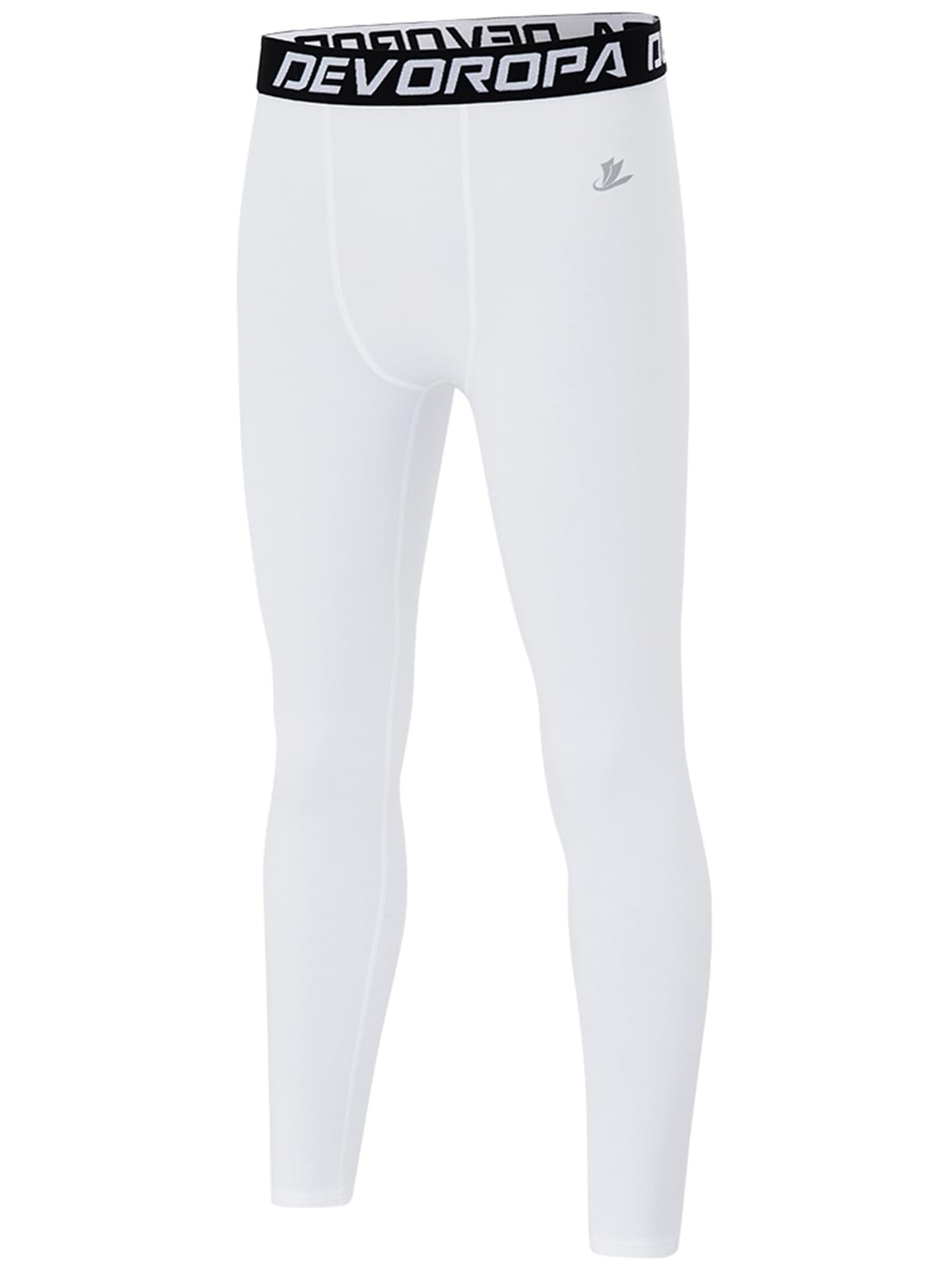DEVOROPA Boys Leggings Quick Dry Youth Compression Pants Sports Tights Basketball Base Layer White XS