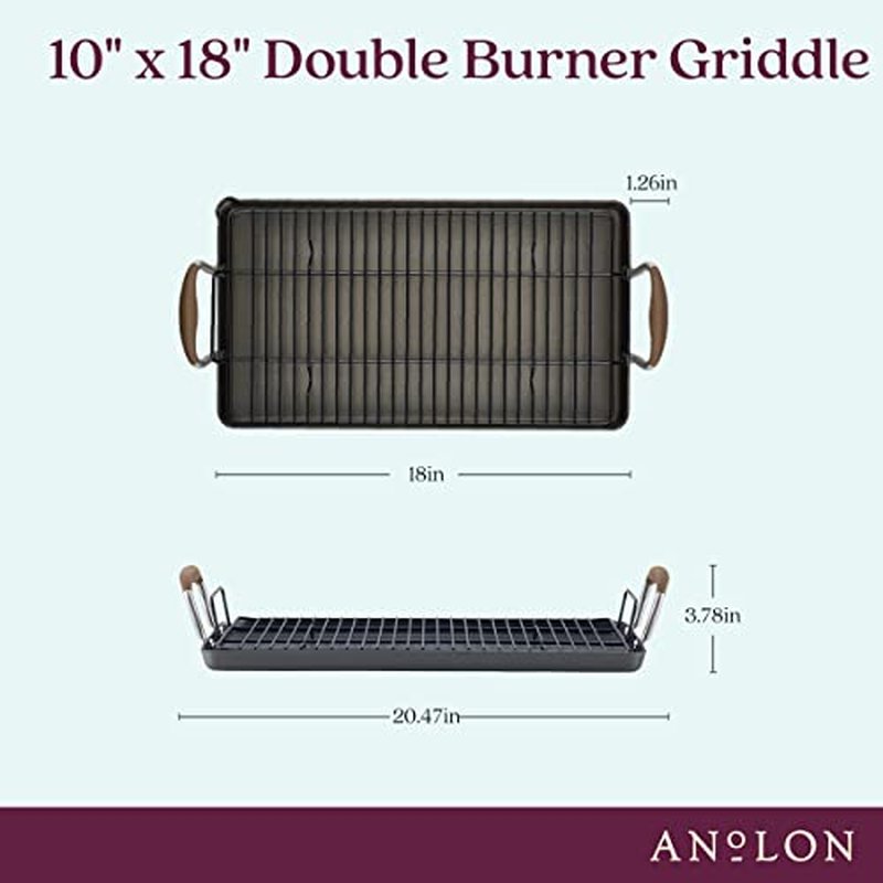 Anolon Advanced Home Hard Anodized Nonstick Double Burner Griddle/Grill Pan with Roasting Rack, 10 Inch x 18 Inch, Bronze