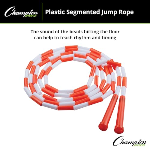 Champion Sports Classic Plastic Segmented Beaded Jump Ropes - Phys. Ed, Gym, Fitness and Recreational Use, 10'L, Orange/White