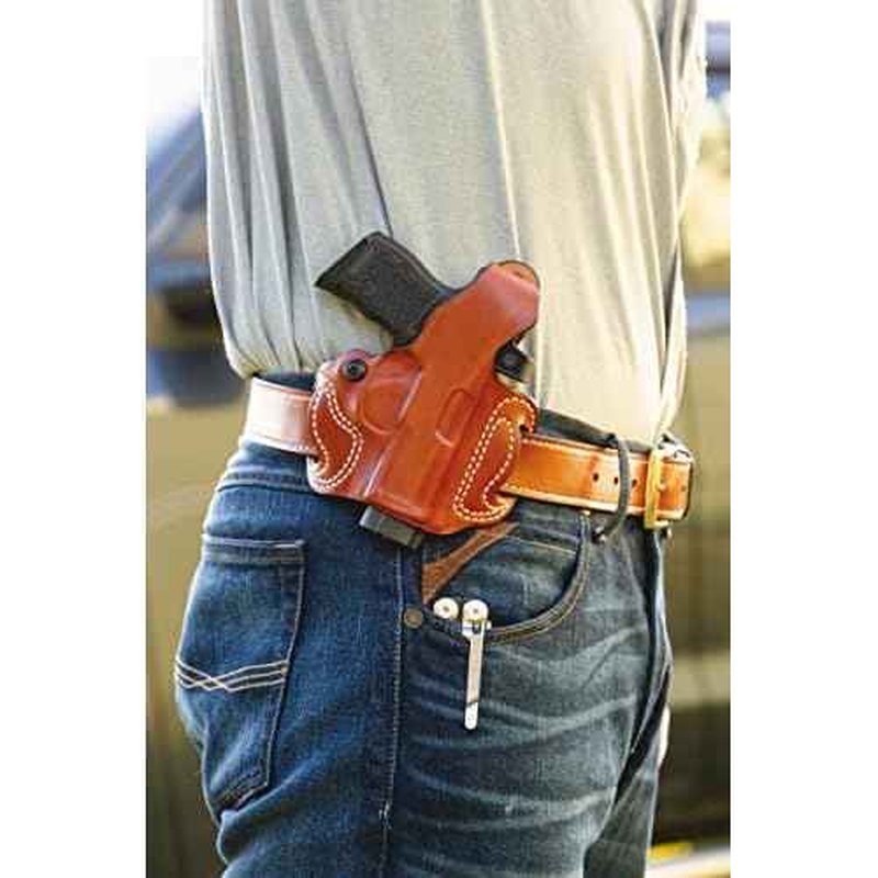 DeSantis Thumb Break Mini Slide OWB Holster - Leather Holster, Made to Fit Cocked & Locked Standard 1911 3""-5"" Models from COLT, S&W, SIG SAUER, Kimber, Springfield & Others - Right Hand Draw, Black