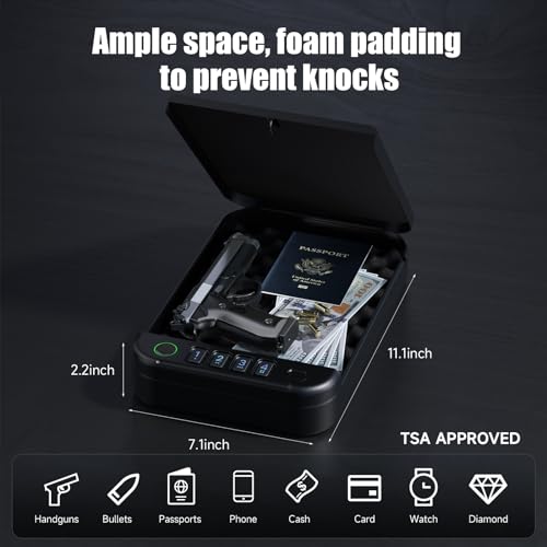 XGUNXBOX Gun Safe, Portable Home Pistol Gun Safe, Biometric Gun Safe for Handgun Pistol with Keys Keypad and APP Control Hand Gun Lock Box, small safe for Home Bedside Nightstand Car