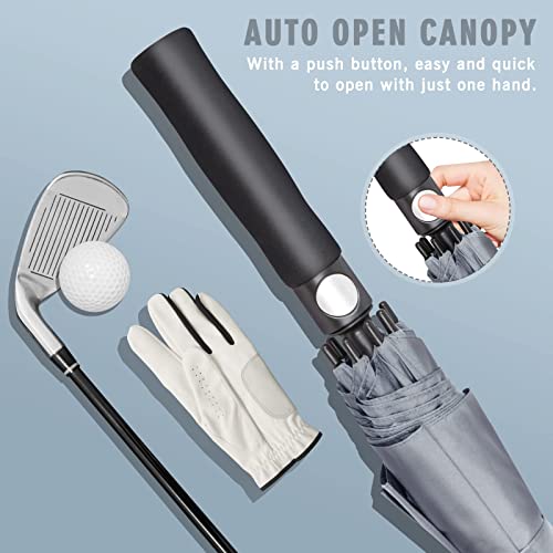 ZOMAKE Large Golf Umbrella 62 Inch - Double Canopy Vented Golf Umbrellas for Rain Windproof Automatic Open Golf Push Cart Umbrella Oversize Stick Umbrellas for Men Women(Grey)