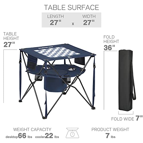 EVER ADVANCED Folding Tailgating Table with Cooler, Portable Camping Picnic Table with Cup Holders and Carry Bag for Outdoors, Beach, Hiking and Tailgating, Blue