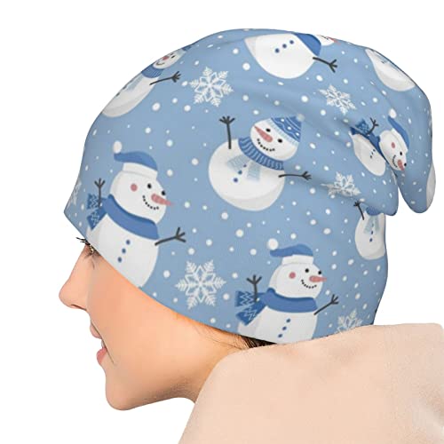 LAIPUTER Christmas Cute Snowman Beanie Standard Closed Chemo Knitted Hats Baggy Slouchy Skull Cap Cancer Headwear for Women Men
