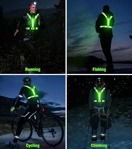 Led Light Up Running Vest Reflective Vest for runners night walking, Rechargeable LED Reflective Running Vest High Visibility with Adjustable Waist/Shoulde, Reflective Armband for Women Men (Bule)