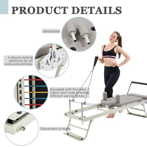 Pilates Reformer Machine Home Indoor Workout Machine，Foldable Pilates Reformer Equipment for Home Gym Cardio Fitness -Up to 250 lbs Weight Capacity-Personal Indoor Sport Apparatus-Birthday Gift