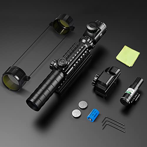 MidTen 3-9x32 4-in-1 Scope Combo with Dual Illuminated Scope Optics & 4 Holographic Reticle Red/Green Dot Sight & IIIA/2MW Laser Sight Rangefinder Illuminated Reflex Sight & 20mm Mount