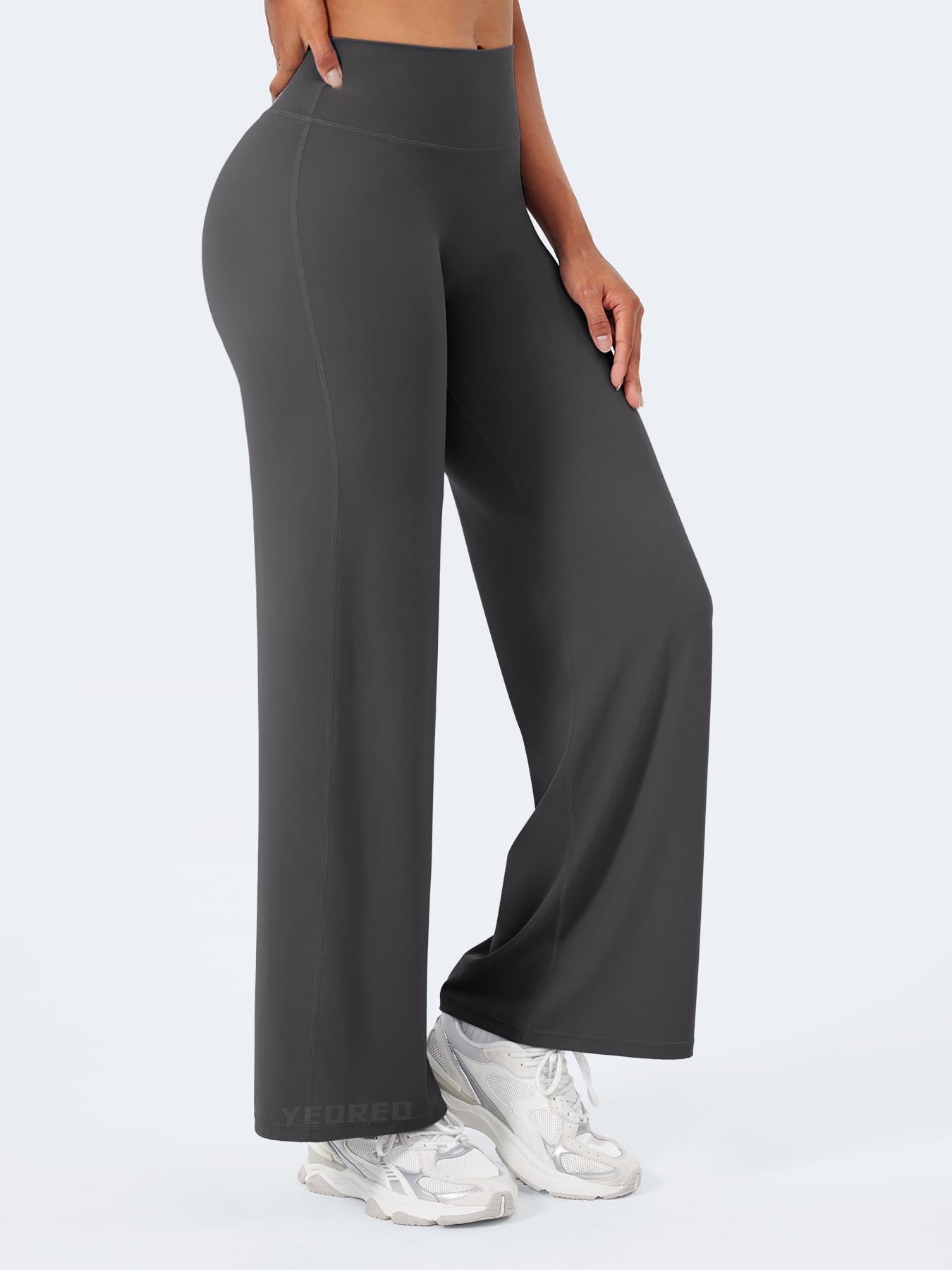 YEOREO Workout Leggings Womens No Front Seam Straight Leggings 29" High Waist Buttery Eddiy Gym Yoga Pants Dark Gray L