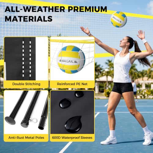 Yellow 20FT Outdoor Volleyball Net Set Portable Beach & Backyard Play