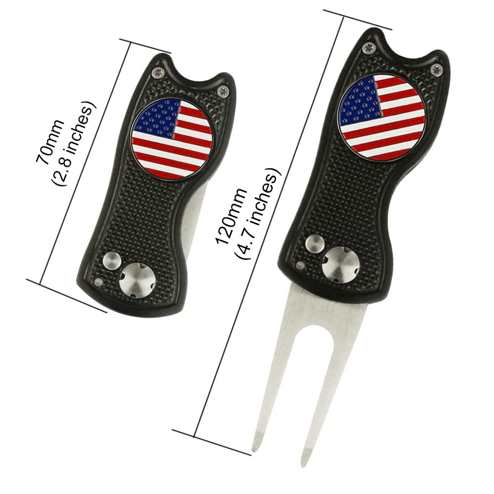 PINMEI Foldable Golf Divot Tool with Golf Ball Marker (black03)